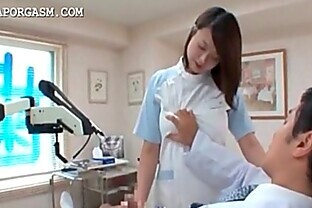 Japanese chesty nurse seducing the doctor at work