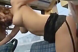 Japanese busty secretary fucks stranger on a bus