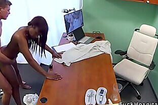 Ebony with stomach pain gets doctors cock