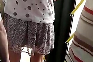 upskirt pink thong on bus