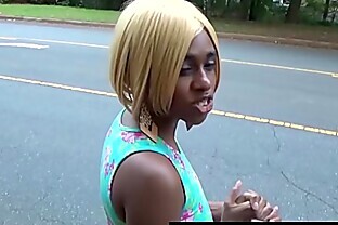Ebony Blowjob Stranger In Middle Of Street Spread Booty and Young Pussy Open Ass