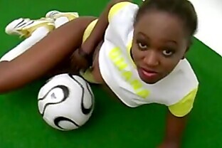 Beautiful African football babe doing a striptease