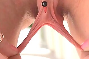 Nasty blondie stretching her cameltoes in close-up