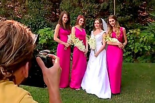 Bride triple teamed by her hot lesbian bridesmaids on her wedding day